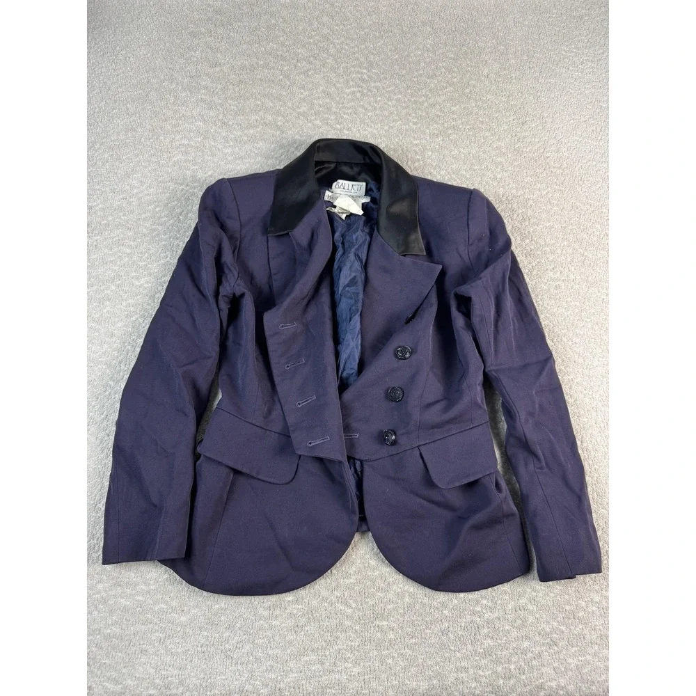 Vintage Yves Saint Laurent Blazer Womens 8 Navy Wool Collar Made France 90s
